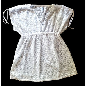 Ariba Blue White Lacy Polyester High Elastic Waist Swimsuit Cover-Up XL